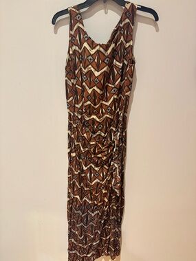 100% Silk Spenser Jeremy Brown and Cream Geometric Maxi Dress